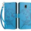 SIENIANLINE Cover per Samsung Galaxy J3 2017 custodia portafoglio Farfalla - Blu | 3 scomparti carte, 1 tasca banconote, Chiusura magnetica, Supporto, Pelle PU flip cover per Samsung J3 2017