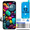 GOLDWANGWANG Schermo per iPhone 12/12Pro LCD Display di Ricambio Touch Digitizer 6,1 | Kit riparazione completo con strumenti, adesivo impermeabile e vetro temperato, schermo Retina LCD con True Tone e Face ID