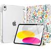 MoKo Cover per iPad (A16) 11a Generazione 11 Pollici, iPad 10a Gen 10,9 in | Custodia per iPad 11/10,9 2025/2022 con Portapenna, Cover Trifold Sottile Leggera con Retro PC Rigido Trasparente, Fiori