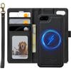 XTCASE Cover Portafoglio Pelle Magnetica per iPhone 7/8/SE 2020/2022, Nero | Custodia Flip Libro PU Premium [Rimovibile 2 in 1] [Compatibile con Magsafe] [Slot per Scheda] [Chiusura Magnetica], Nero