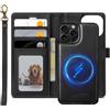XTCASE Cover Portafoglio Pelle Magnetica per iPhone 16 Pro, Nero | Custodia Flip Libro PU Premium [Rimovibile 2 in 1] [Compatibile con Magsafe] [Slot per Scheda] [Chiusura Magnetica], Nero