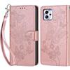 KENHONER Custodia per Motorola Moto G13 / G23 / G53 Cover, Oro rosa Farfalla | Portafoglio in Pelle PU Retro, Antiurto Flip, Slot per Schede, Funzione Stand, Chiusura Magnetica
