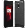 COPHONE® - Cover per OnePlus 6T, in fibra di carbonio, antiscivolo, colore: Nero Custodia morbida ad alta protezione, antiurto.