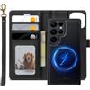 XTCASE Cover Portafoglio Pelle Magnetica per Samsung Galaxy S25 Ultra 5G, Nero | Custodia Flip Libro PU Premium [Rimovibile 2 in 1] [Compatibile con Magsafe] [Slot per Scheda] [Chiusura Magnetica], Nero