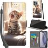 PHINIENLAND Cover per iPhone 16 Pro Max custodia portafoglio Gatto | 3 scomparti carte, 1 tasca banconote, Chiusura magnetica, Supporto, Pelle PU flip cover per iPhone 16 Pro Max