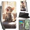 PHINIENLAND Cover per Google Pixel 8A custodia portafoglio Gatto | 3 scomparti carte, 1 tasca banconote, Chiusura magnetica, Supporto, Pelle PU flip cover per Pixel 8A
