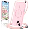Niokfrci Magnetica Cover per iPhone 14/iPhone 13 con Cordino, Compatibile con MagSafe, Sottile Silicone TPU Custodia Antiurto Bumper Case, con Corda Collana Tracolla Laccio per iPhone 14/13, Rose