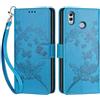 SIENIANLINE Cover per Huawei P Smart 2019 custodia portafoglio Farfalla - Blu | 3 scomparti carte, 1 tasca banconote, Chiusura magnetica, Supporto, Pelle PU flip cover per Honor 10 Lite