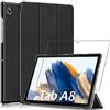 ebestStar - Cover per Samsung Galaxy Tab A8 10.5 (2021) SM-X200 X205, Custodia Protezione Flip Magnetica, Slim Case Sottile Pelle PU, Nero + Vetro Temperato