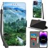 PHINIENLAND Cover per iPhone 14 Pro Max custodia portafoglio Foresta | 3 scomparti carte, 1 tasca banconote, Chiusura magnetica, Supporto, Pelle PU flip cover per iPhone 14 Pro Max