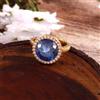 Anello Halo In Zaffiro Blu 11mm Placcato Oro 10K Su Argento 925 — Mis. 7-8