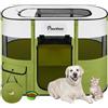 Pawaboo Recinto Portatile per Cani in Tessuto Oxford 600D, Avocado Verde, L | Recinto pieghevole con finestre in rete, porte avvolgibili, borsa da trasporto e ciotola pieghevole, 90×70×60 cm