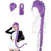 TELAOBAN Parrucca con Treccia Viola Lunga, Parrucca a Treccia Lunga Viola, Accessori Cosplay Realistici per Capelli Violetto, Halloween e Carnevale