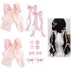 MSLSOZ 12 Pezzi Set di Fermacapelli a Fiocco Rosa, Barrettes a Fiocco in Rete per Donne e Ragazze, Grandi Spille Eleganti per Compleanno, Matrimonio, Concerto, Festa e Uso Quotidiano