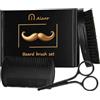 Alaoo 3 Pezzi Spazzola Barba Uomo, Include Pettine e Forbici | Set di Accessori per Barba, Spazzola per Barba in Cinghiale, Adatto per Pettinare e Curare la Barba