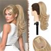 FESHFEN Estensione Coda di Cavallo Taglio Stratificato, Clip Pettine Coulisse Lunghe Ondulate Extension Capelli Sintetiche Parrucche per Donne, Biondo chiaro 48cm