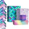 COSORO Feuilles de Papier Cadeau Enfant 68x50cm, 12 Feuilles Motifs Sirene blu e rosa, Papier Cadeau Recyclable pour Fête, Anniversaire, Nouvel An et Décorations de Boîtes Cadeau