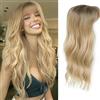 RUNRAYAY Topper per capelli ricci e ondulati, 55 cm, capelli diradati con mèches, extension sintetiche con clip, sfumatura oro Btk004