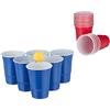 Relaxdays Beer Pong Set, Kit da 50 Bicchieri con 6 Palline, Gioco Alcolico, Giochi con Birra, Volume 16 oz, Rosso/Blu