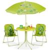 Relaxdays Tavolo Bambini con Ombrellone, Set con 2 Sedie, da Campeggio e Giardino, Tavolino Picnic, Verde