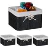 Relaxdays Cestini Portaoggetti Decorativi, Set di 4 Ceste per Bagno e Camera, Contenitori per Armadio, 20x31x31 cm, Nero