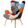 KONTE.DESIGN Poltrona HAVANA in tessuto patchwork Multicolore, gambe in legno di faggio, 70 x 78 x 96 cm