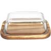 HOME DECO FACTORY, KA0096, Burriera in Vetro e Acacia, Design Elegante e Pratico, Ideale per Il Servizio al Tavolo, Resistente all'Umidità, Dimensioni 19x14 cm, Colore Trasparente e Marrone