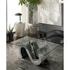 STONES HOME FURNITURE, Tavolino Salotto Moderno con Base in Pietra Fossile Gray Stone e Top in Vetro Rettangolare, Modello Flexus, Colore Grigio Scuro, 70 x 120 x h 36 cm