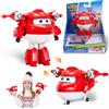 De Tombe Trading Super Wings, Jett trasformabile, versione potenziata - aeroplano da 13 cm che si trasforma in robot giocattolo (10 trasformazioni), collezione della stagione 4, adatto a bambini dai 3 anni in su - non necessita di batterie - colore rosso