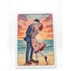 Generico Quadro Poster Scheletri Innamorati sulla Spiaggia, Stile Vintage, Tema Romantico, Tramonto Colorato, Arte da Parete. Dimensioni 23 x 32 cm. Cornice bianca inclusa.