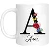 Naispanda Tazza personalizzata - Tazza con nome con motivo floreale-con la tua prima lettera e nome-Tazza da caffè per compleanno 11 Oz stampata su entrambi i lati-Regalo personalizzato per le donne-Bianca