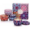 Mepham Set di 4 candele profumate in cera di soia, set regalo per donne, candele per aromaterapia in barattolo di metallo, candele profumate per la casa, regalo per mamma, compleanno, insegnante