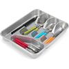 plastific Grande vassoio portaposate organizer per posate in plastica resistente, cassetto scorrevole, organizer per cassetti, 33,5 x 26,5 x 4,5 cm, base solida, argento