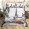 Homemissing Tour Eiffel - Parure da letto con motivo Parigi Torre Eiffel, copripiumino 200 x 200 cm, set di biancheria da letto, grigio rosso, vista della città di Parigi moderno, decor,