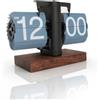 HERCHR Orologio a Fogli Ribaltabili Automatico, Orologio da Scrivania Stile retrò Vintage con Base in Legno per Ufficio(Blu)