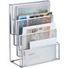 Relaxdays Portariviste da Scrivania Metallo, Organizer Portadocumenti, 4 Scomparti Portagiornali, 43x33x18 cm, Argento