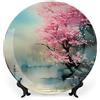 Gokays Piatti decorativi da appendere alla parete, in ceramica rosa cipria con albero di ciliegio, piatto oscillante con espositore, decorazione per la casa per mobili da cucina, vassoio rotondo da 20