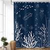ASDCXZ Tenda da doccia con animali marini, 180 x 200 cm, dipinta a mano, meduse, tartaruga, pesce, conchiglie, blu, lavabile, antimuffa, in poliestere, impermeabile, per vasca da bagno con 12 ganci