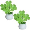 Magicherry Piante in vaso fatte a mano all'uncinetto, quadrifoglio, 2 pezzi, pianta artificiale lavorata a maglia, pianta artificiale per San Patrizio, decorazione per cruscotto auto, ufficio, verde