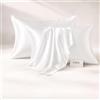 FIBRE EST. 1976 - Federe Cuscino Letto in Raso Satin Effetto Seta 50x80cm, Federa Copri Cuscino Setosa al Tatto con Effetto Antirughe e Pieghe Viso, Chiusura Senza Fastidiosi Bottoni (Bianco)