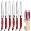 LOU LAGUIOLE Tradition Ceppo con 6 Coltelli Bistecca Inox, Rosso | Blocco da 6 coltelli da bistecca, acciaio inox 18/0, finitura lucida