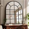 Koonmi 100 x 75 cm, specchio da parete curvo, specchio da bagno con griglia, specchio decorativo a prova di esplosione in vetro temperato, adatto per decorazione finestre, ingresso, nero