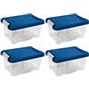 Acan Tradineur Confezione da 4 Scatole Organizzazione Plastica N° 10 Trasparente con Coperchio Blu Modello HG Capacità 5 Litri Dimensioni circa 19x30x14,5 cm