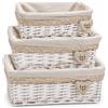 Virsus Set di 3 Cesti in Vimini portaoggetti impilabili 673, misure 40x30x15 cm, 30x20x13 cm, 35x25x14 cm, con fodera in Tessuto, cesto intrecciato organizer per bagno, dispensa, Bianco con Cuore