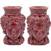 sicilia bedda - Coppia Teste di Moro in Ceramica di Caltagirone - Finitura Smaltata - Monocolore - Altezza 10 Centimetri (Bordeaux)