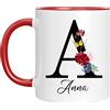 Naispanda Tazza personalizzata - Tazza con nome con motivo floreale-con la tua prima lettera e nome-Tazza da caffè per compleanno 11 Oz stampata su entrambi i lati-Regalo personalizzato per le donne-Rosso
