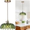 zhawete Lampadario in Vetro Verde, E27 Design Floreale Lampada a Sospensione, Ø26cm | Altezza Regolabile, Interruttore Rotante, Finitura in Ottone, Plafoniera da Soffitto Vintage, per Isola Cucina, Sala Pranzo