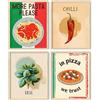 PACKLIST® Set di 4 Poster Cucina Italiana Decorazione Sala da Pranzo - 20,3x25,4 cm Senza Cornice - Quadretti Vintage Retrò Ristorante Pizzeria Trattoria - Carta 250g Pizza Pasta Peperoncino
