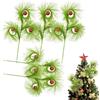 Generic Puntali per albero di Natale, 5 rami di canna verde con pallina rossa, decorazione festiva, perfetta per artigianato, ghirlande, interni ed esterni, soggiorno, camera da letto, veranda, cortile, 42 cm