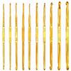 TEKFUSE Uncinetti Set 10 Misure Oro Alluminio 13cm Impugnatura Ergonomica | 10 Misure in un Set, Finitura Oro Liscia, Grip Antiscivolo 13 cm, dal Pizzo alla Lana Grossa, Principianti ed Esperti, Regalo